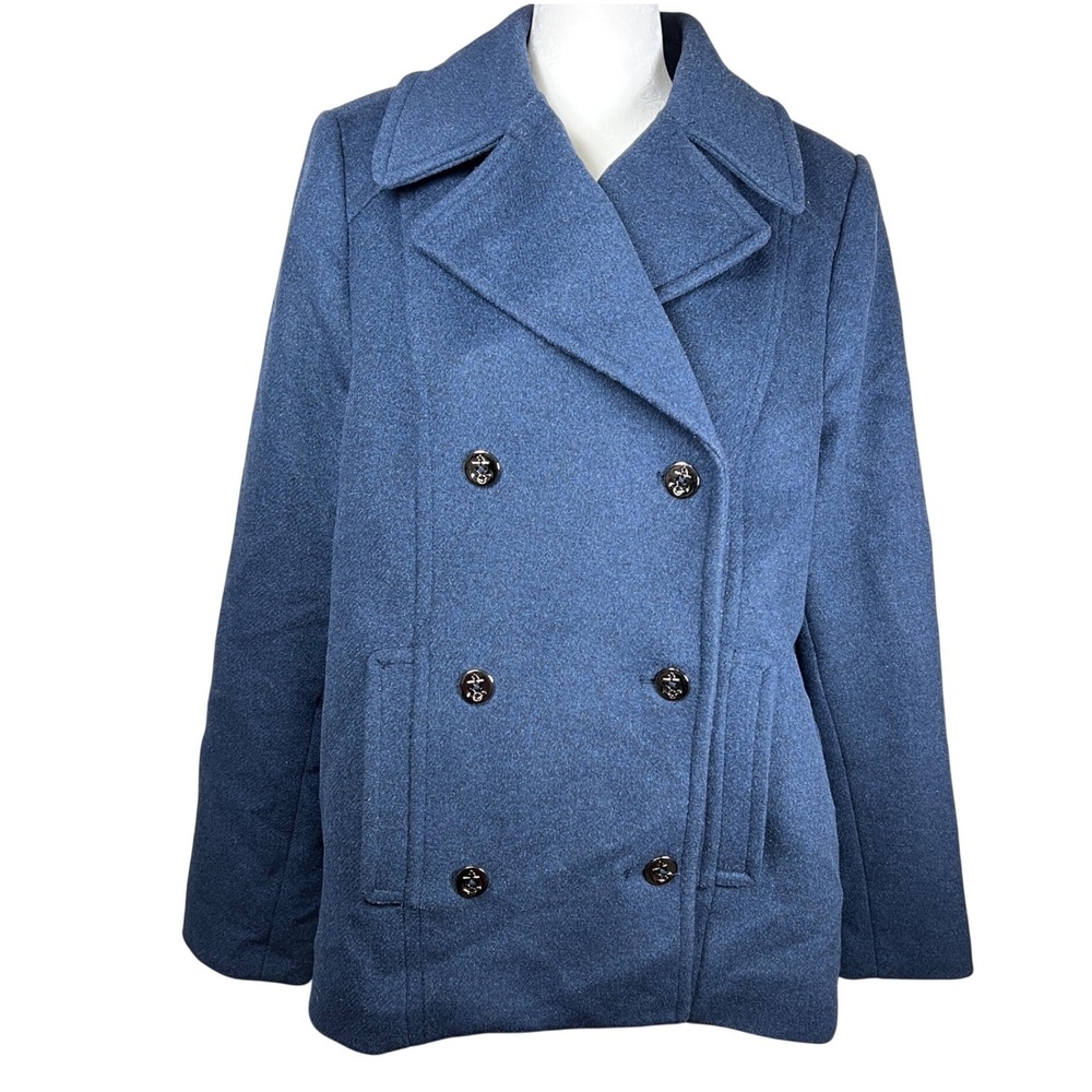 The Limited Women Double Breasted Wool Blend Peacoat Navy Blue Size‎ Large Y2K